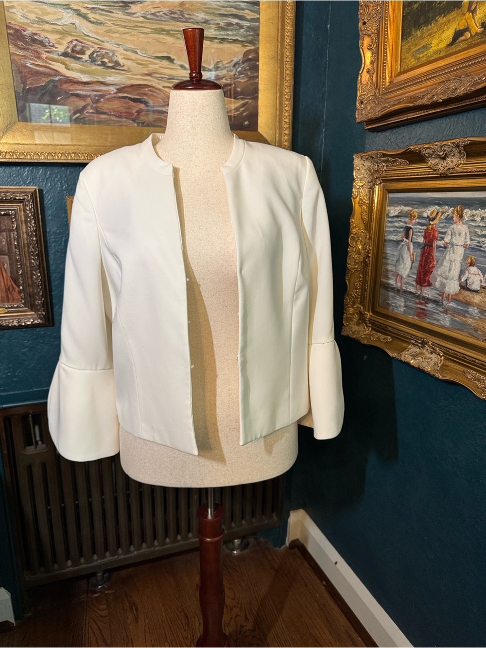 White House Black Market Ivory Collarless Bell-Sleeve Blazer